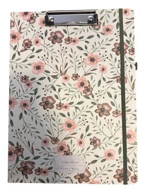 Floral Clip Folio with Elastic Band - Off White & Green